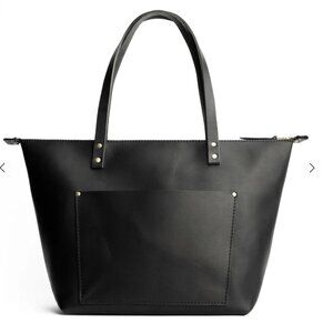 Black Portland Leather Tote Bag with Zipper Top